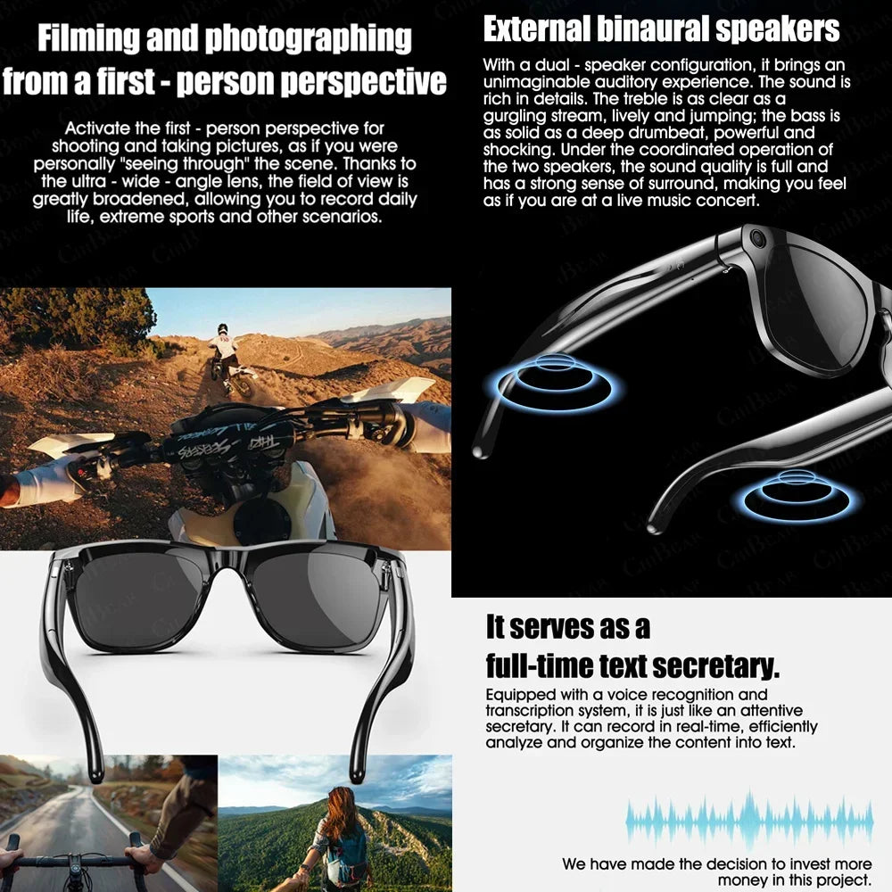Lunettes intelligentes VIVO 8K HD AI avec Chat GPT, caméra 150 MP, appels Bluetooth et commande vocale. Lunettes connectées pour hommes et femmes.